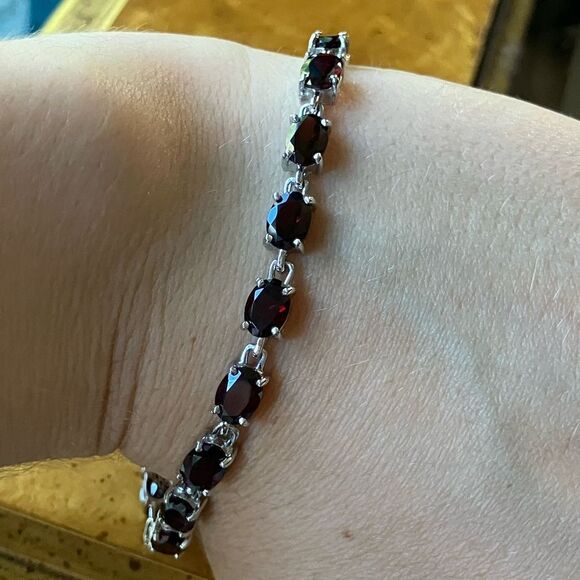 Natural Red Garnet Sterling Silver Tennis Bracelet - Picture 6 of 6